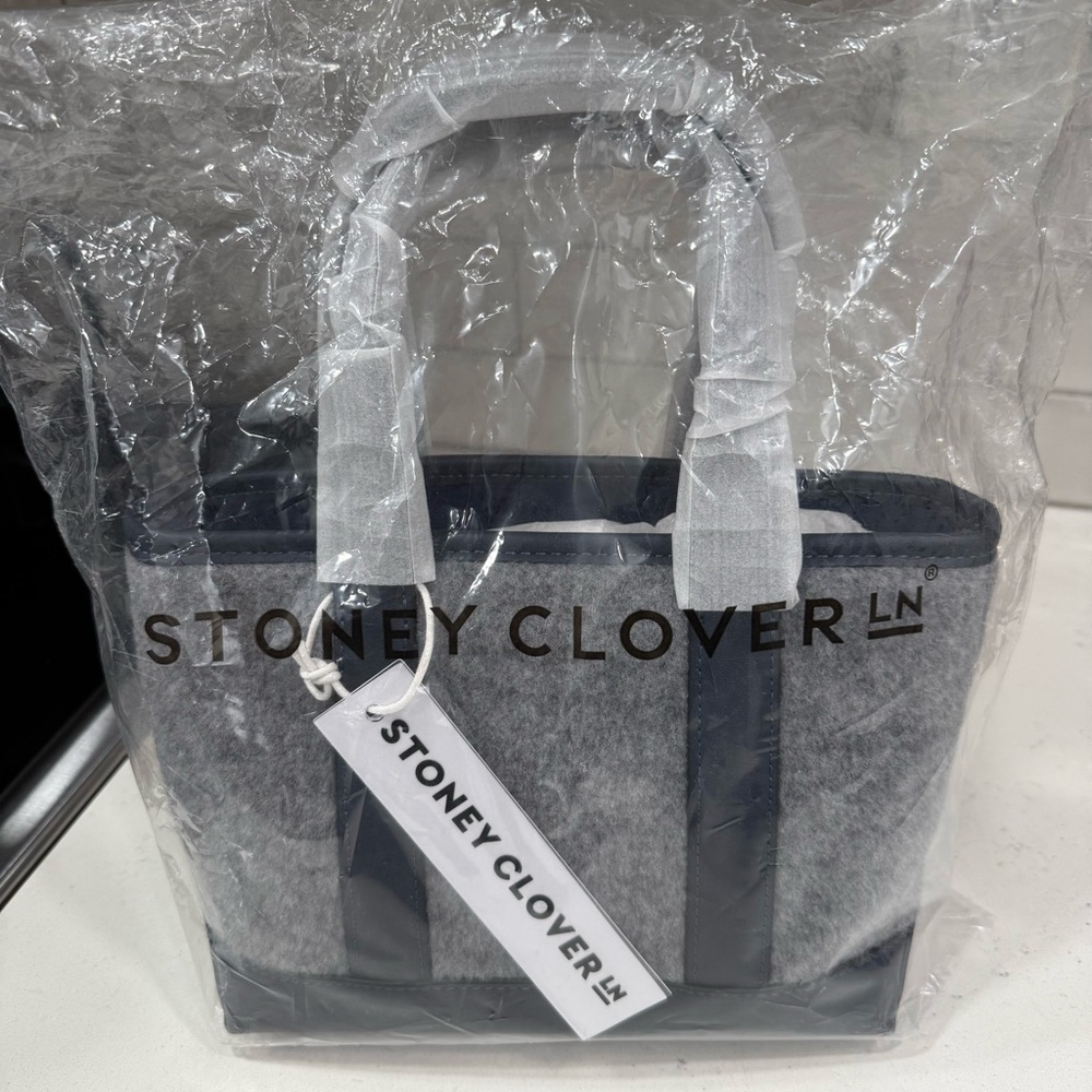 Stoney Clover Lane Gray Wool and Navy Vegan Leather Mini Tote Bag